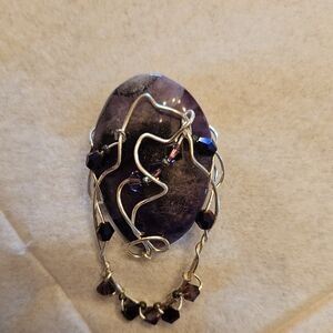 Elegant Purple Stone Eye Glass Pin with Silver Accents